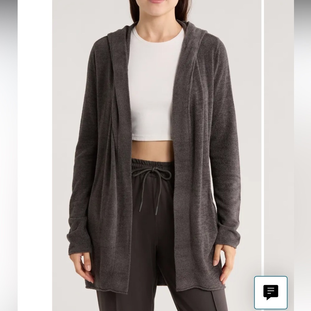 Barefoot Dreams CozyChic Ultra Lite™ Hooded Cardigan Gray Small Loungwear - Picture 3 of 14